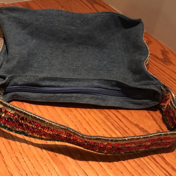 Bolsa por la damas purse. 13.5x10x4” denim with sequined sides and handle. - Picture 1 of 11